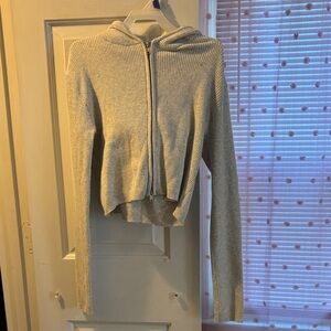 Brandy Melville Gray Cropped Hooded Zip-Up Sweater